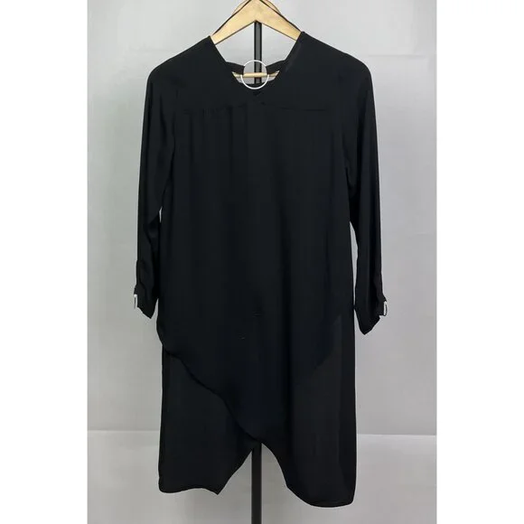 Zara Black Tunic Top Size XS Womens Blouse Long Sleeve Chiffon Assymetric - Picture 8 of 13